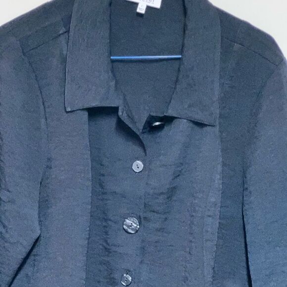 NWT Habitat Waffle Weave Pucker Black Button Front Swing Blouse Sz L/XL 30612 - Picture 3 of 7